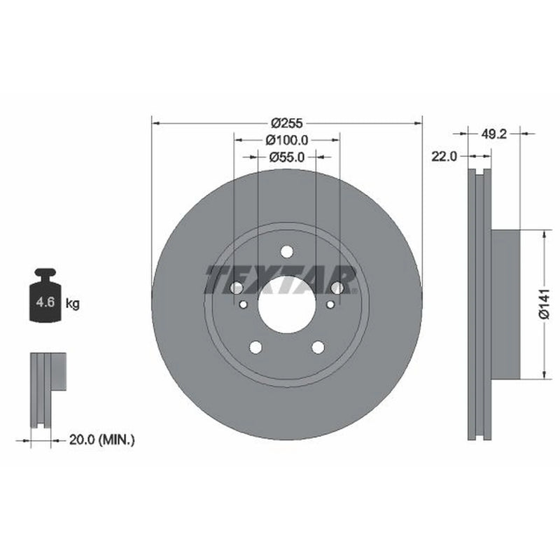 Textar 2 x Vented Front Brake Discs 92179503