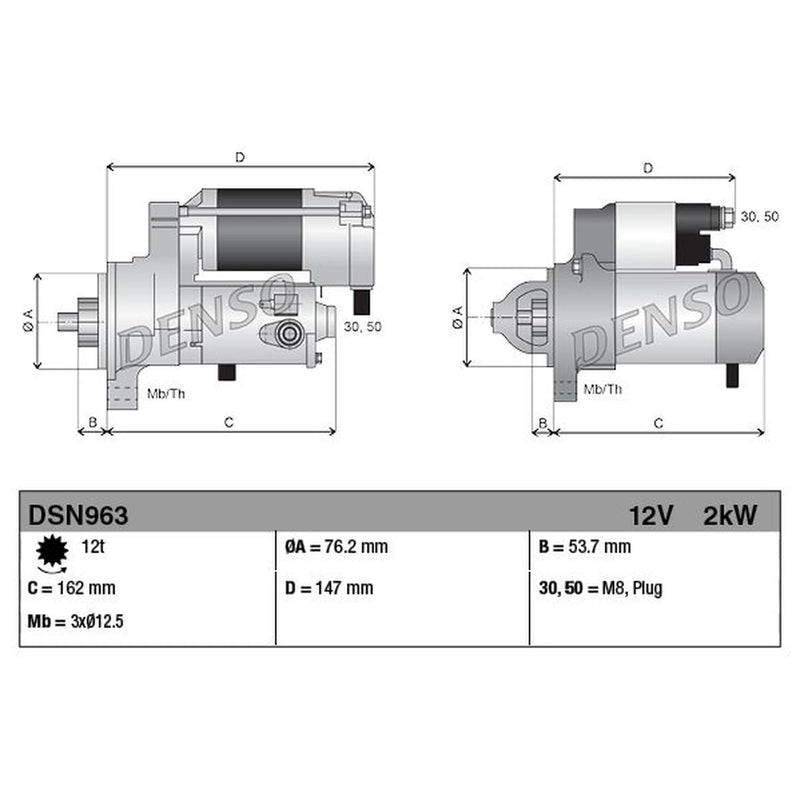 Denso Starter Motor 12V 2kW 12 Teeth fits Audi A1 2010-2015 1.6