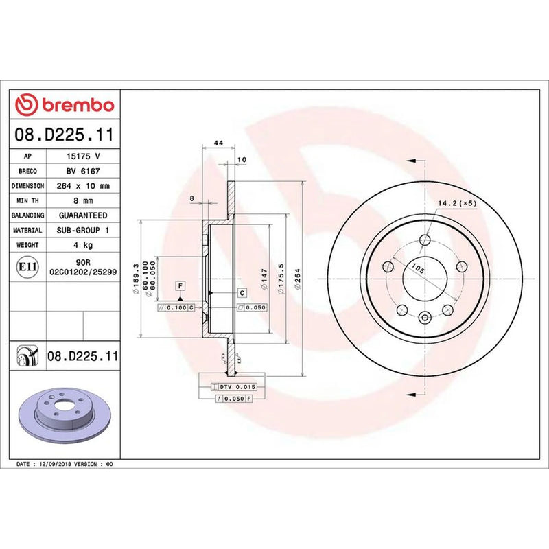 Brembo 2 x Solid Rear Brake Discs 08.D225.11-x2