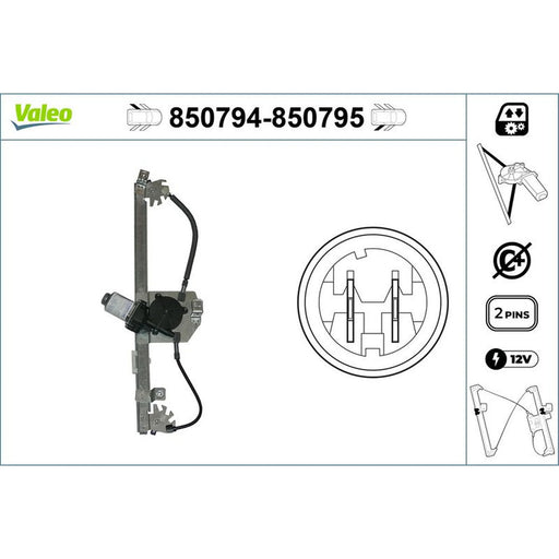 Valeo Electric Window Regulator Lifter Right Rear 850795