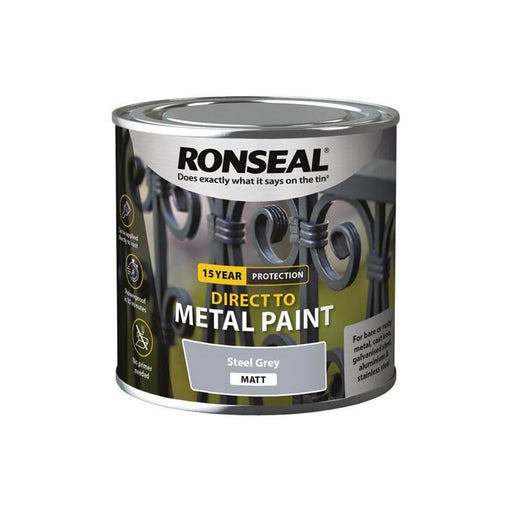 Ronseal Direct to Metal Paint Steel Grey Matt 250ml Ronseal - Dynamic Drive