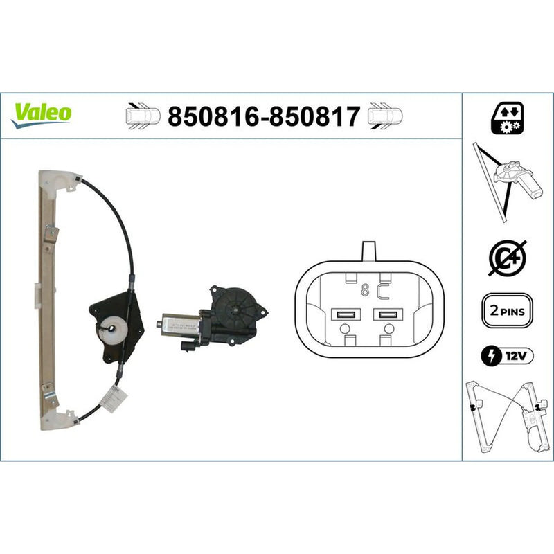 Valeo Electric Window Regulator Lifter Right Rear 850817