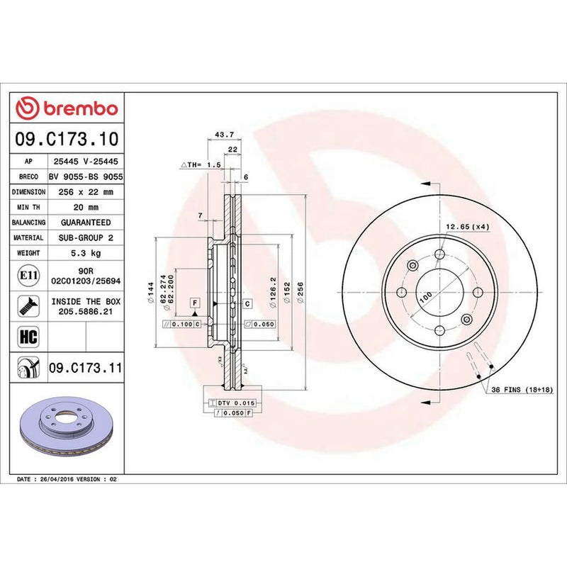 Brembo 2 x Brake Discs fits Kia Rio III 2011-2017 1.1 1.2 1.25 1.4
