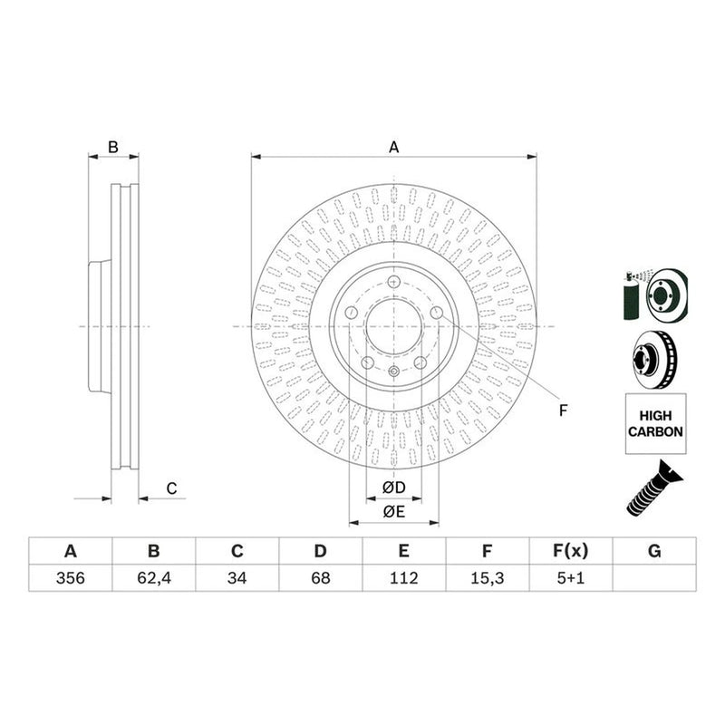 Bosch 2 x Vented Brake Discs fits Audi A6 Allroad C7 2012-2018 3.0