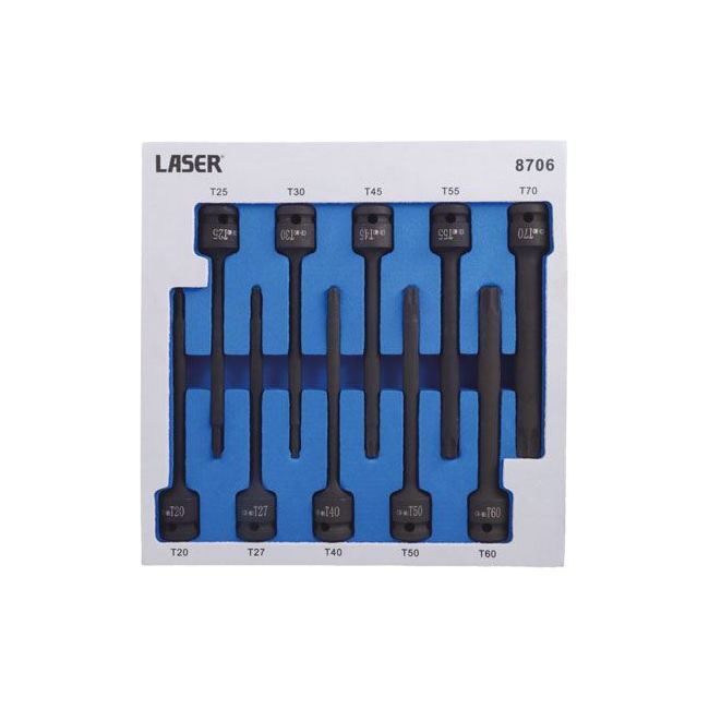 Laser Star Impact Bit Set 150mm Length 10pc 1/2"D 8706 Laser - Dynamic Drive