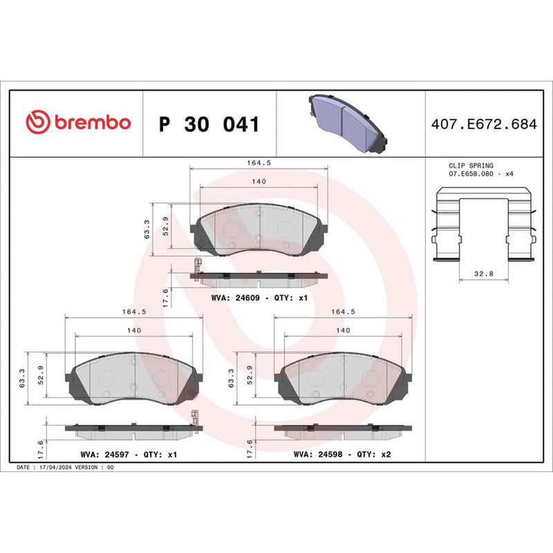 Brembo 4 x Front Brake Pad Set fits Hyundai I800 Travel 2008 on 2.5