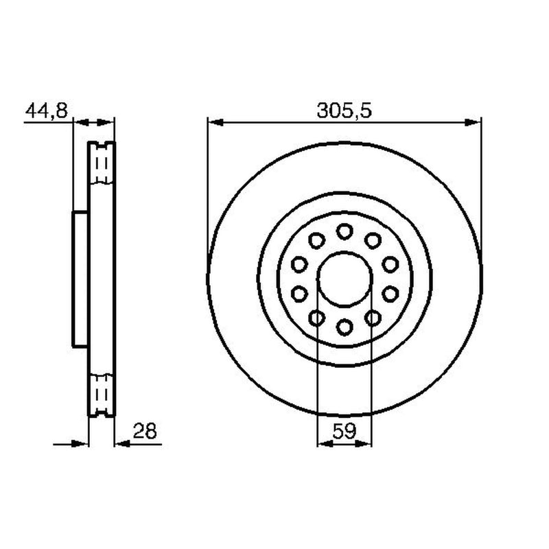 Bosch 2 x Internally Vented Brake Discs fits Lancia Thesis 2003-2009 2.4