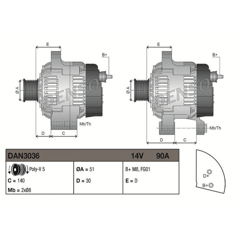 Denso Car Alternator 12V DAN3036