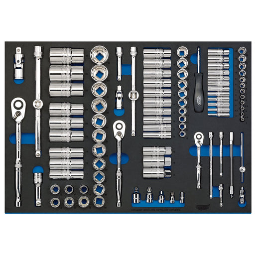 Draper Socket Set in Full Plus Drawer EVA Insert Tray, 1/4", 3/8" & 1/2" (96 Pie Draper - Dynamic Drive