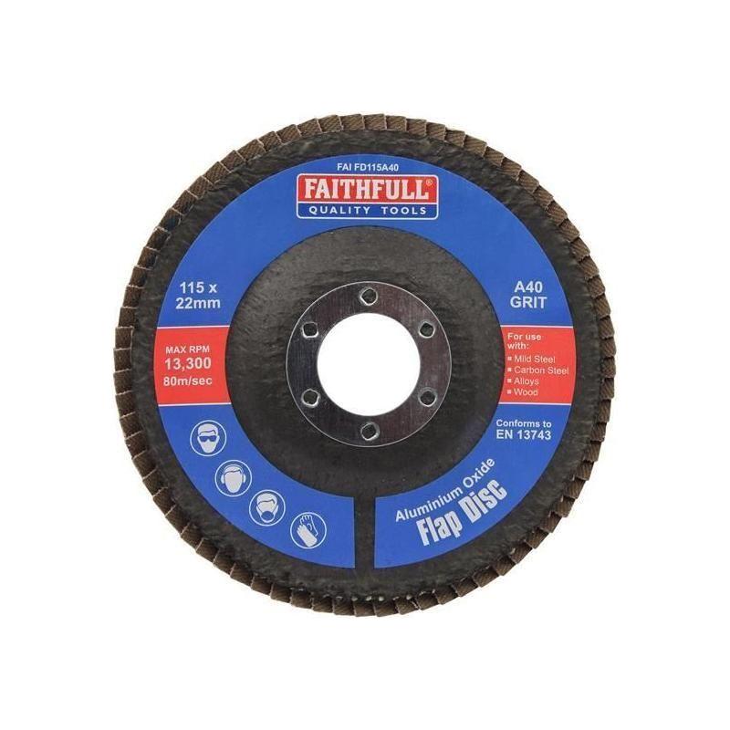 Faithfull Aluminium Oxide Flap Disc 115 x 22mm 40 Grit Faithfull - NN4 Online