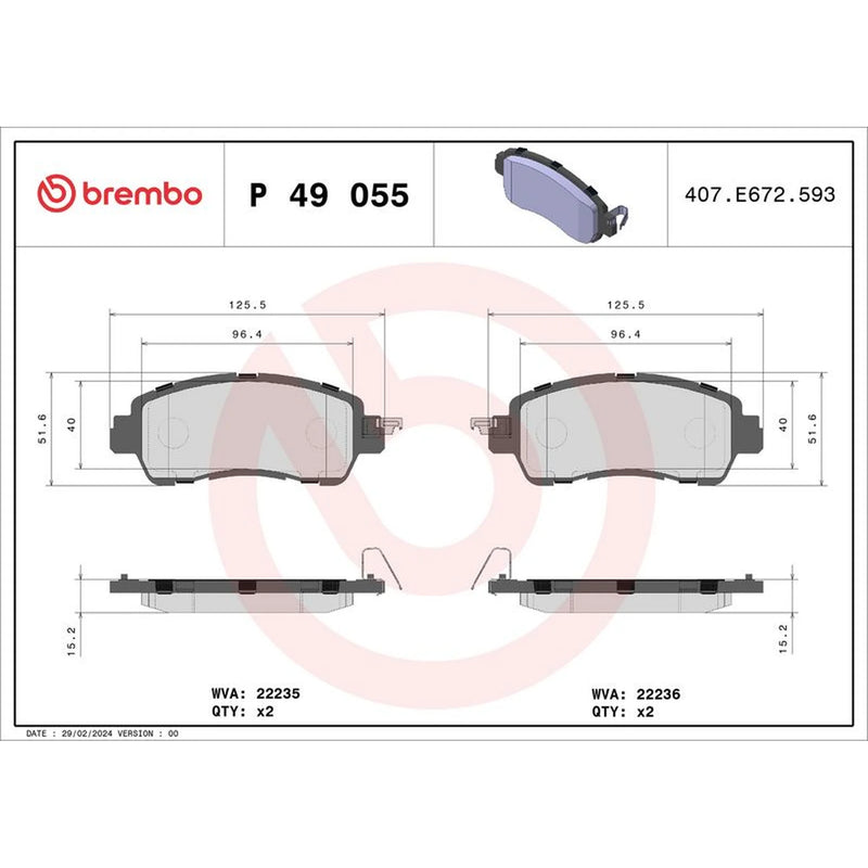 Brembo 4 x Front Brake Pad Set fits Mazda 2 2014 on 1.3 1.5