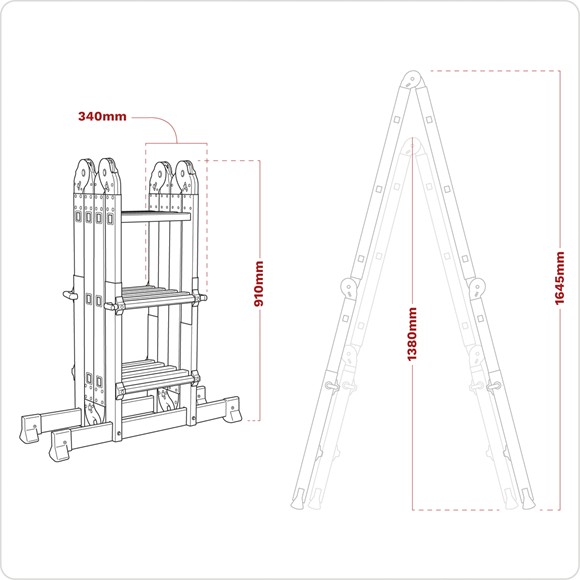 Sealey Aluminium Multipurpose Ladder EN 131 Adjustable Height AFPL2 Sealey - Dynamic Drive