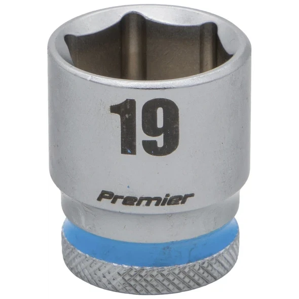 Sealey 3/8"Dr Walldrive Socket 19mm (Cyan Coded Ring)