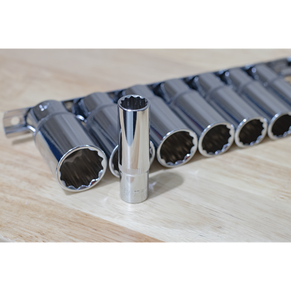 Sealey Socket Set 11pc 3/8"Sq Drive 12pt Deep WallDrive Imperial AK2673 Sealey - Dynamic Drive