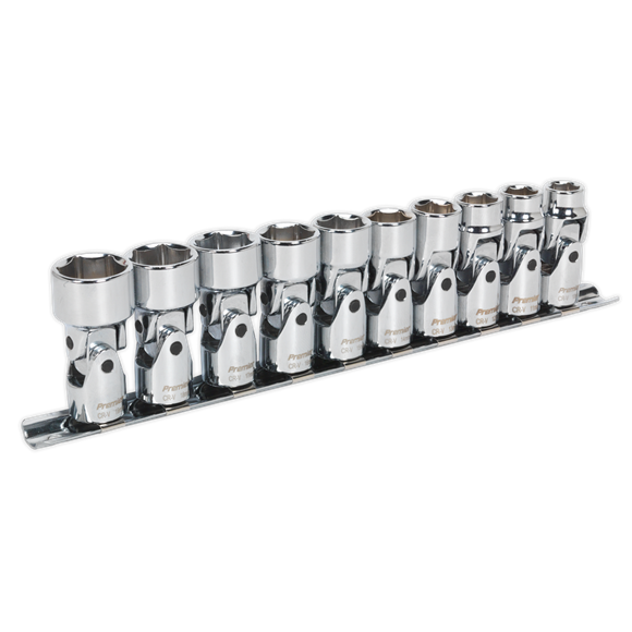 Sealey Universal Joint Socket Set 10pc 3/8"Sq Drive 6pt WallDrive Metric AK2710 Sealey - Dynamic Drive