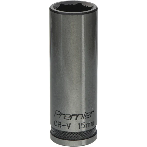 Sealey Deep Socket 3/8"Dr 15mm 'Total Lock-On' (6pt) 'Black Series'