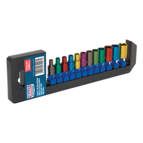 Sealey Multi-Coloured Socket Set 12pc 1/4"Sq Drive 6pt WallDrive Metric AK282 Sealey - Dynamic Drive