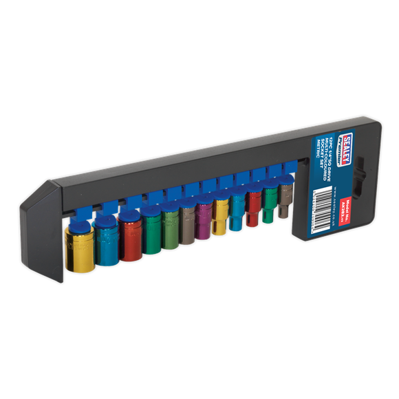 Sealey Multi-Coloured Socket Set 12pc 1/4"Sq Drive 6pt WallDrive Metric AK282 Sealey - Dynamic Drive