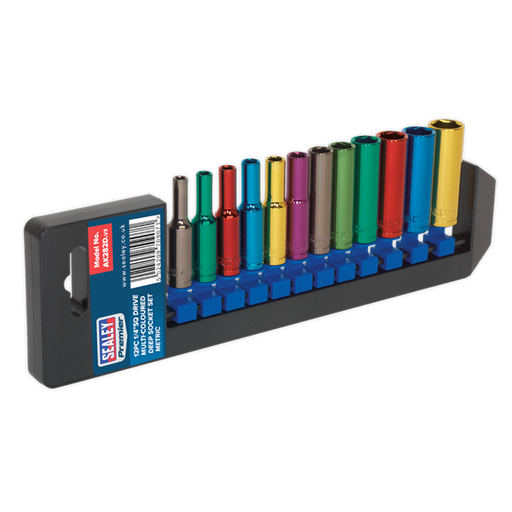 Sealey Multi-Coloured Socket Set 12pc 1/4"Sq Drive Deep WallDrive Metric AK282D Sealey - Dynamic Drive