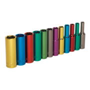 Sealey Multi-Coloured Socket Set 12pc 1/4"Sq Drive Deep WallDrive Metric AK282D Sealey - Dynamic Drive