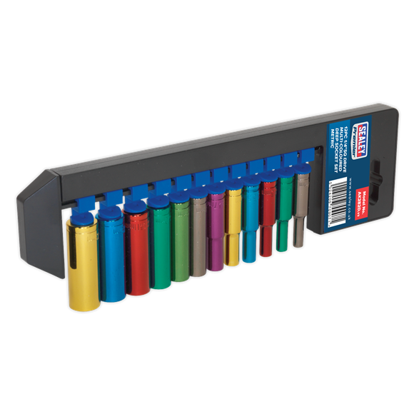 Sealey Multi-Coloured Socket Set 12pc 1/4"Sq Drive Deep WallDrive Metric AK282D Sealey - Dynamic Drive