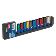 Sealey Multi-Coloured Socket Set 10pc 3/8"Sq Drive 6pt WallDrive Metric AK285 Sealey - Dynamic Drive