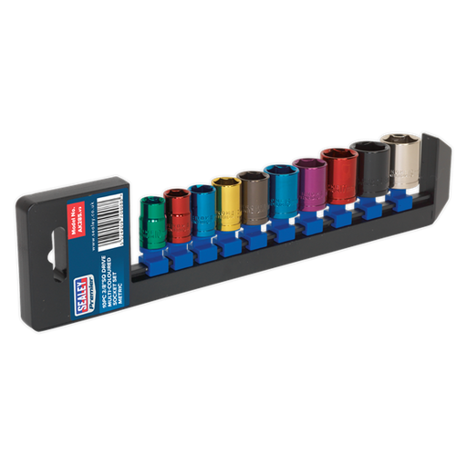 Sealey Multi-Coloured Socket Set 10pc 3/8"Sq Drive 6pt WallDrive Metric AK285 Sealey - Dynamic Drive