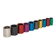 Sealey Multi-Coloured Socket Set 10pc 3/8"Sq Drive 6pt WallDrive Metric AK285 Sealey - Dynamic Drive