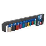 Sealey Multi-Coloured Socket Set 10pc 3/8"Sq Drive 6pt WallDrive Metric AK285 Sealey - Dynamic Drive