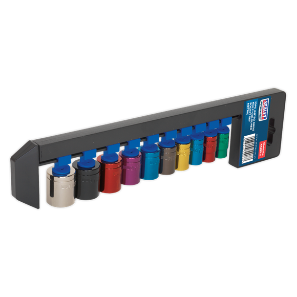 Sealey Multi-Coloured Socket Set 10pc 3/8"Sq Drive 6pt WallDrive Metric AK285 Sealey - Dynamic Drive