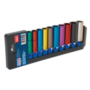 Sealey Multi-Coloured Socket Set 10pc 3/8"Sq Drive 6pt Deep WallDrive Metric Sealey - Dynamic Drive