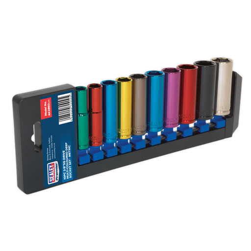 Sealey Multi-Coloured Socket Set 10pc 3/8"Sq Drive 6pt Deep WallDrive Metric Sealey - Dynamic Drive
