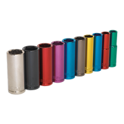 Sealey Multi-Coloured Socket Set 10pc 3/8"Sq Drive 6pt Deep WallDrive Metric Sealey - Dynamic Drive
