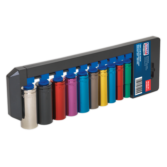 Sealey Multi-Coloured Socket Set 10pc 3/8"Sq Drive 6pt Deep WallDrive Metric Sealey - Dynamic Drive