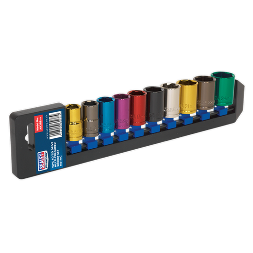 Sealey Multi-Coloured Socket Set 10pc 1/2"Sq Drive WallDrive Metric AK288 Sealey - Dynamic Drive