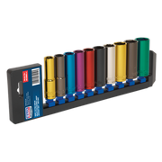 Sealey Multi-Coloured Socket Set 10pc 1/2"Sq Drive 6pt Deep WallDrive Metric Sealey - Dynamic Drive