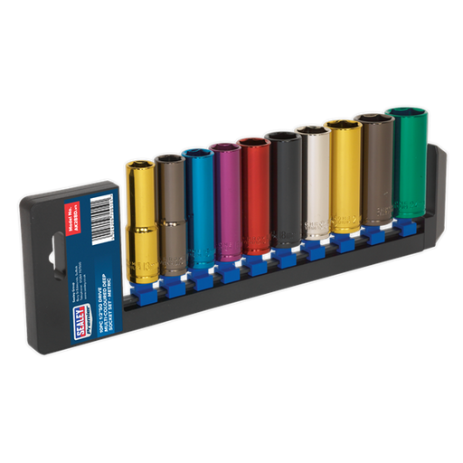 Sealey Multi-Coloured Socket Set 10pc 1/2"Sq Drive 6pt Deep WallDrive Metric Sealey - Dynamic Drive