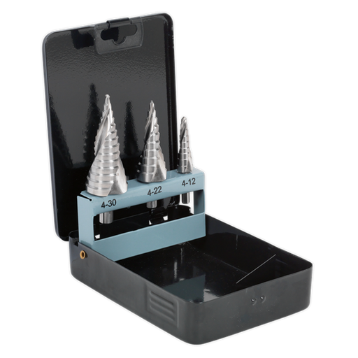 Sealey HSS 4341 Step Drill Bit Set 3pc Spiral Flute AK4749 Sealey - Dynamic Drive