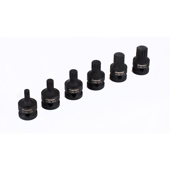 Sealey Impact Spline Socket Bit Set 6pc 1/2"Sq Drive AK5608 Sealey - Dynamic Drive