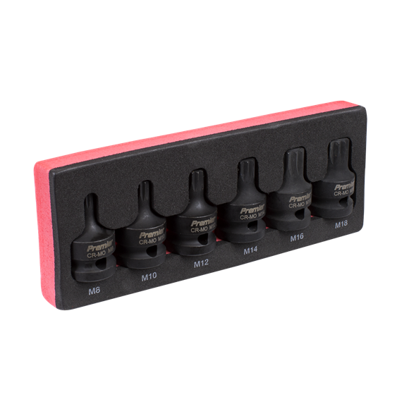 Sealey Impact Spline Socket Bit Set 6pc 1/2"Sq Drive AK5608 Sealey - Dynamic Drive