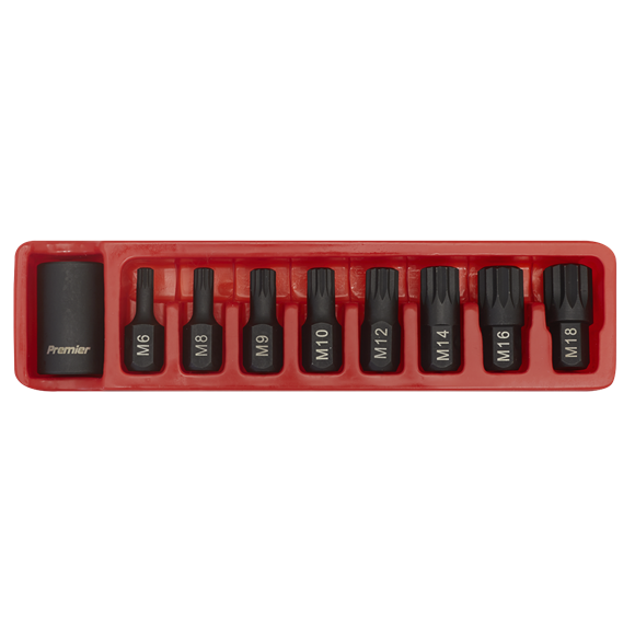 Sealey Impact Spline Bit & Holder Set 9pc 1/2"Sq Drive AK5611 Sealey - Dynamic Drive