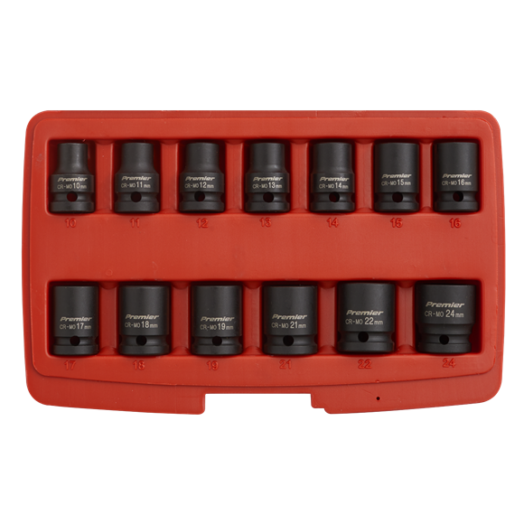 Sealey Impact Socket Set 13pc 1/2"Sq Drive 12-Point AK5614M Sealey - Dynamic Drive