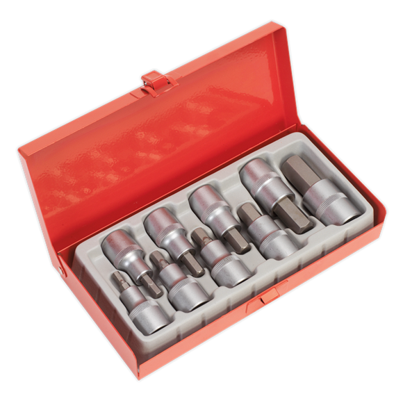 Sealey Hex Socket Bit Set 9pc 1/2"Sq Drive AK620 Sealey - Dynamic Drive