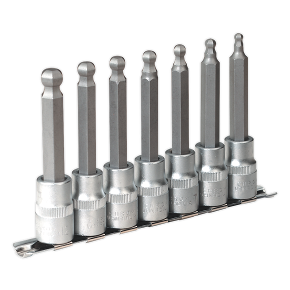 Sealey Ball-End Hex Socket Bit Set 7pc 100mm 1/2"Sq Drive Metric AK622 Sealey - Dynamic Drive