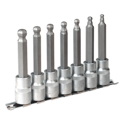 Sealey Ball-End Hex Socket Bit Set 7pc 100mm 1/2"Sq Drive Metric AK622 Sealey - Dynamic Drive