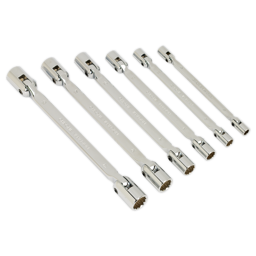 Sealey Double Flexi-Head Socket Spanner Set 6pc Fully Polished Metric AK635 Sealey - Dynamic Drive