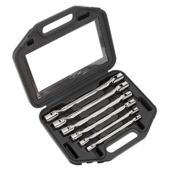 Sealey Double Flexi-Head Socket Spanner Set 6pc Fully Polished Metric AK635 Sealey - Dynamic Drive