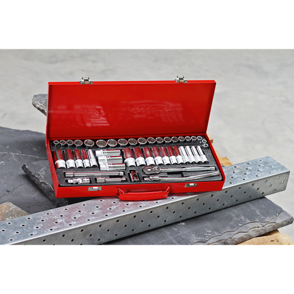 Sealey Socket Set 45pc 3/8"Sq Drive 6pt WallDrive Metric/Imperial AK692 Sealey - Dynamic Drive