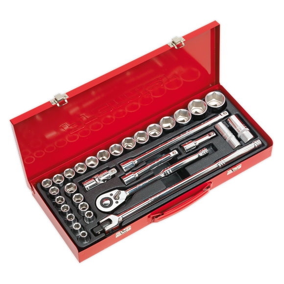 Sealey Socket Set 32pc 1/2"Sq Drive 6pt WallDrive Metric/Imperial AK693 Sealey - Dynamic Drive