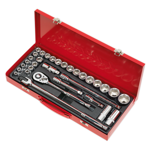 Sealey Socket Set 32pc 1/2"Sq Drive 6pt WallDrive Metric/Imperial AK693 Sealey - Dynamic Drive